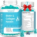 2 Pack Biotin Gummies con Collagen " Keratin para las uñas de la piel del cabello- Mujeres Hombres, Niños - 120 Blueberry Flavored Gummies