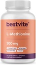 BESTVITE L-Methionine 500mg (120 cápsulas vegetarianas) - No Stearates - Vegan - No GMO - Gluten Gratis