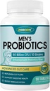 ZEBORA Probióticos para Hombres y Prebióticos para Salud Digestiva, 90 Tabletas, 60 Billones CFUs para Salud Inmune y Gut, 10 Strains, Probióticos Hipoalergénicos, Estable, Gluten &amp; Soy Free