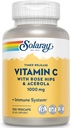 SOLARAY Vitamina C 1000mg - Time Release Vitamin C Capsules w/Rose HIPS y Acerola para Bioflavonoid Support - Soporte de dos etapas, todo el día - Vegan, 60 días de garantía, 100 servicios, 100 VegCaps