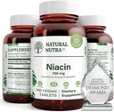 Suplemento natural de Nutra Niacin para la energía, ayuda a mantener grasas corporales, mejorar la digestión, promueve la salud de la piel, potencia la energía y la función cerebral, no GMO, libre de gluten, 100 mg, 100 tabletas (Pack de 2)