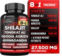 Shilajit 3000mg Tongkat Ali 15,000mg Fadogia Agrestis 1000mg Maca Root 2000mg Ashwagandha 4000mg Fenugreek 1500mg Tribulus Terrestris 500mg Turkesterone 500mg, 8-in-1 Suplemento Blend for Men