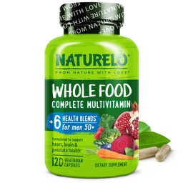 NATURELO Multivitamina Alimentaria Integral para Hombres 50+ - con Vitaminas, Minerales, Extractos Hídricos Orgánicos - Vegetariano Vegano - para Energía, Cerebro, Corazón y Ojo Salud - 120 cápsulas