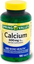 Calcio de Valle de Primavera 600 mg, Tablas Suplemento dietético, Salud de Hueso, 100 Cuenta +
