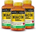 MASON NATURAL Niacin 500 mg sin fluido, soporta la salud cardíaca, sistema nervioso " producción de energía, 60 cápsulas, paquete de 3