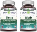 Fórmulas increíbles Biotin 10000 mcg Veggie Capsules ← Vitamina B7 Suplemento  Non-GMO Silencio Gluten Free ← Made in USA (200 Count peru 2 Pack)