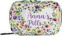 Caja de píldoras personalizada 7 días Pill bolsa de caja acuarela flores de primavera Nombre personalizado Travel Pill Organizer Bolsa con cremallera Portable Caja semanal Compacta Tamaño para el sujetador de suplemento de vitaminas