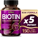 GriMed BIOTIN con Collagen + Keratin 7,275mg fuertes uñas " pelo, piel radiante, envejecimiento saludable- EE.UU. probado " (150 conteo (Pack of 1))