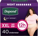Dependido Night Defense Adult Diapers, Incontinence " Postpartum Bladder Leak Underwear for Women, Disposable, Overnight, Extra-Extra-Large, Blush, 40 Count (4 Packaging May Vary
