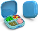 Organizador diario de píldoras 4 Compartimientos, caja pequeña de píldoras caja de viaje portátil, mini recipiente para bolsillo de púrpura, organizador de medicina de viaje compacto para vitamina, aceite de hígado de bacalao, suplemento (lue)