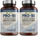 Vitamina Bounty Pro-50 Probiótico 50 Billones CFU - 13 Suplemento de Strain para Hombres y Mujeres + Prebióticos - Salud Digestiva " Gut Support - Lactobacillus " Bifidobacterium - Delayed Release Capsules, 2 Pack