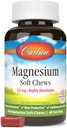 Carlson Magnesium Soft Chews 125 mg Relajación muscular altamente absorbible " Salud general - Berries " Creme Flavor - 40 Vegetarian Soft Chews