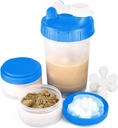 16oz Botella Protein Shaker con Shaker Ball y 2 Jars de almacenamiento ← Copa de plástico libre de BPA con escala de medición clara ← Perfecto para mezclas y píldoras Protein ← Portable Pre-Workout Drink Cup(Blue)