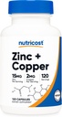 Nutricost Zinc + Copper Capsules (120 Servings)(15MG Zinc + 2MG Copper Per Serving) - Non GMO, Vegetarian