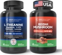Reishi Mushroom Suplemento con Cordyceps + L Theanine 200mg, Magnesium, 5-HTP &amp; Melatonina para el sueño, Focus &amp; Mood Support