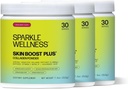 Sparkle Wellness Skin Boost Plus (Mixed Berry) [3-Pack of 30-Serves] Silencio Colagen Powder with VERISOL Bioactive Hydrolyzed Peptides Collagen, Vitamina C ' Hyaluronic Acid ← Mejorar la elasticidad de la piel