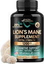 Lions Mane Supplement Capsules - Organic Lions Mane - Made in USA - Fruiting Bodies Extract - 1200 mg, 25% Polysaccharides - Memory & Focus Support - As Lions Powder - 120 Capsules, 2 Month Supply