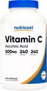 Nutricost Vitamina C 500mg, 240 cápsulas, vegetariano, libre de gluten