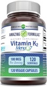 Fórmulas asombrosas Vitamina K2 Menaq7 MK7 Suplemento Silencio 100 Mcg Silencio Veggie Capsules Silencio No-GMO Silencio Gluten Gratis Silencio Made in USA (1 Pack, 120 Cuenta)