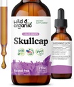 Wild &amp; Organic Skullcap Tincture - Relajación, Buen Mood, Calmness - Liquid Skullcap Herb Suplemento - Vegan, Azúcar &amp; Alcohol-Free Drops - 2 fl oz