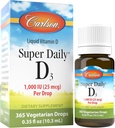 Carlson - Super Daily D3, Vitamina D Drops, 1.000 UI (25 mcg) por gota, 1-Año de suministro, Vitamina D3 Liquid, Corazón &amp; Immune Health, Vegetariano, Liquid Vitamina D3 Drops, Desflavorado, 365 gotas