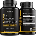 Zinc Quercetina 500mg con vitamina C Vitamina D3 Bromelaina Immune Soporte Alto Potency Quercetin Zinc Suplemento ZQV por SPARTIS (Pack of 1 Bottle at 120-Caps)