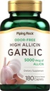 Piping Rock Odorless Pills de ajo con High Allicin   180 Caplets  Odor Gratis Silencio Vegetarian, Non-GMO, Gluten Free