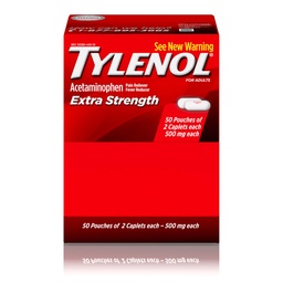 Tylenol Extra Strength Acetaminophen Caplets, 500 mg, Pain Relief & Fever Reducer para dolor de cabeza, Backache, Toothache, Menstrual Cramps & Pain, Travel-Friendly Packaging, 2-Caplet Pouches, 50 Condes