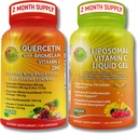 Immune Support Bundle - Quercetin with Bromelain, Vitamina C & Zinc + Liposomal Vitamina C 1100mg – con Cerebro completo orgánico &amp; Cereza Acerola – Antioxidante, respiratorio &amp; soporte cardiovascular