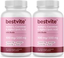 BESTVITE Acetyl L-Carnitine 500mg &amp; Alpha Lipoic Acid 200mg por cápsula con biotina (240 cápsulas vegetarianas) (120 x 2) - No Stearates - Vegan - No GMO - Gluten Free