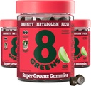 8Greens Gummies Super Greens Powder Superfood Gummy for Metabolism, Immunity & Focus, Digestive Health Enzymes, Organic: Chlorella, Spirulina, Aloe Vera, Apple Flavor, 150 Conde