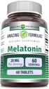 Amazing Fórmulas Melatonin Suplemento Silencio 20 Mg Por Serving ← Tablets ← No Gluten-Free TEN Made in USA (1 Pack, 60 Cuenta)