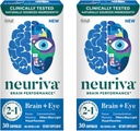 NEURIVA Cerebro + Ojo Suplemento para Memoria, Focus " Concentración con Luteína clínica y Zeaxantina, Vitaminas A C &amp; E + Zinc para Salud Ocular " Filtro Blue Light 30 Contadores capsules (2 Pack)