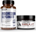 Premium Magnesium Glycinate 500mg Capsules & Himalayan Shilajit Resin - (8 meses de suministro + alta absorción Fórmula) Chelated Buffered Glycinate - 85+ Trace Minerals for Energy, Performance, Immune S