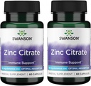 Citrato de zinc Swanson - Suplemento Mineral Promoción Visión saludable &amp; Sistema de inmunología Salud - Fórmula natural Apoyo Wellness general - (60 cápsulas, 50 mg cada uno) (2 paquete)