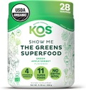 KOS Organic Super Greens Powder Erythritol Gratis - Planta de base Superfood Blend con Spirulina, Clorella & Wheatgrass - USDA Certified Organic, Green Juice Smoothie - Apple Flavor - 28 Servings
