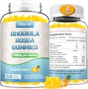 2 Pack sin azúcar Rhodiola Rosea Gummies, Adaptogenic Rhodiola Rosea Suplemento " Cortisol Blocker for Enhanced Stamina, Mood Elevation, and Motivation Boost, Non-GMO, Vegan, 120 Conde