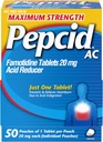 Pepcid AC Maximum Strength Heartburn Relief Tablets, OTC Medicine Prevents ' Relieves Heartburn " Acid Reflux Debido a la indigestión de ácido, 20 mg Famotidine Acid Reducer, Fast-Acting, 1 x 50 ct