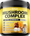 Satoomi 10in1 Mushroom Supplement Complex - Lions Mane, Cordyceps, Reishi, Chaga y 6 Más - Brain Supplements for Memory & Focus - 90 Count - 3 Months Supply