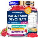 60 días de suministro de magnesio Glycinate 400mg Gummies con Ashwagandha, L-Theanine, CoQ10, Vitamina D3 &amp; B6, azúcar de magnesio gratis Gummies para adultos &amp; niños, alivio de estrés, sueño &amp; calma, Vegan, gluten Gratis