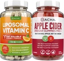 Ultimate Immune Boost Bundle - Liposomal Vitamina C & Apple Cider Vinegar Gummies, Detox y Cleanse, Weight Loss Soporte ACV con Madre, Stomach Friendly, High Absorb Potency Ascorbyl Palmitate
