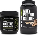 NutraBio Monohidrato de Creatina, Desflavorado, 150g y Whey Protein Isolate, mantequilla de maní de chocolate, Suplemento Bundle - energía muscular, crecimiento del músculo magro, recuperación y fuerza