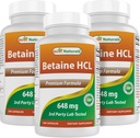 Mejores Naturales Betaine HCL 648 mg 250 cápsulas (250 Cuenta (Pack of 3))