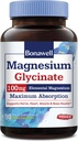 Magnesio de Bonawell Glycinate, Suplemento de Magnesio Chelated, Bioavailabilidad Máxima " Absorción, No Gluten, Magnesio Elemental de 100 mg, Nerve, Corazón, Salud muscular " Relajación, 90 cápsulas Vegan