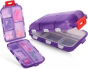 Caja de Píldora de Viajes – Caja de Píldora Portátil compacta con 10 Compartimientos – Caso de Píldora para el Purse, Bolsillo – Organizador diario duradero para vitaminas, suplementos (Purple)