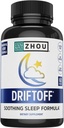 Zhou Driftoff - La Naturaleza Inspirada Ayuda al sueño, Valerian Root &amp; Melatonina para el sueño para hombres &amp; mujeres, Calm Sleeping Suplemento para adultos con Gaba & Chamomile para relajarse - 60 Veggie Capsules