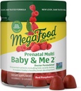 MegaFood Baby &amp; Me 2 Vitaminas Prenatales para Mujeres Gummies con ácido fólico y Choline para el desarrollo del cerebro del bebé; Plus Real Fruit- Red Raspberry Flavor - 60 Gummies (30 Servimientos)