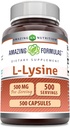 Fórmulas increíbles L-Lysine 500 mg Capsules Aminoácidos Suplemento TENIDO No-OMG TENIDO Gluten Gratis TENIDO EN USA (500 Conde)