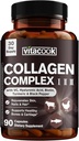 Collagen Peptides Complex, Tipo I, II, III, 2025 MG, Hydrolyzed Multi Collagen, VC, Biotin, HA, Turmeric " Black Pepper, for Skin, Hair, Nails, 90 Caps
