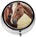Pill Case with Mirror Retro 3 Compartment Pill Box Adorable Horse Small Pill Organizer for Purse or Pocket Decorative Metal Medicine Vitamin Organizer Regalos únicos